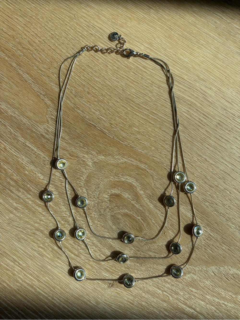 Multi-Strand Silver Tone Necklace with Crystal Accents